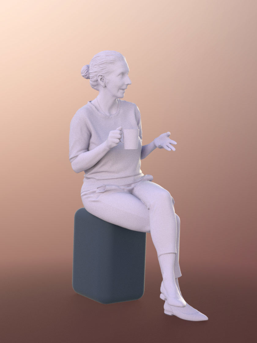 Bridget 11257 - Older Woman Sitting With Coffe Talking 3D model_5