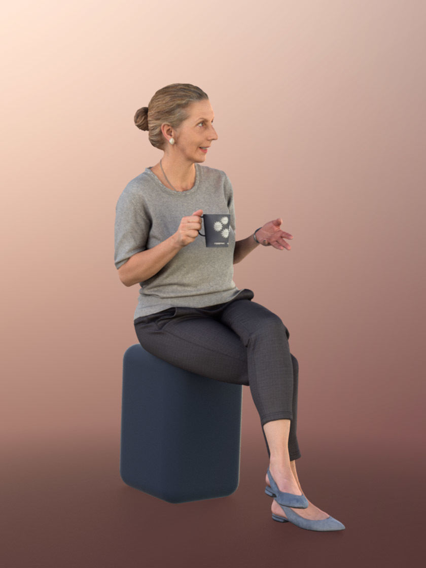 Bridget 11257 - Older Woman Sitting With Coffe Talking 3D model_3