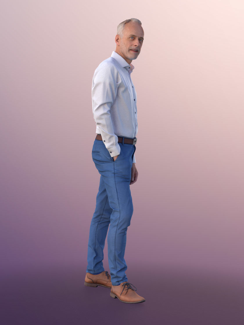 Jason 11307 - Man standing cool guy hand in pocket business Low-poly 3D model_2