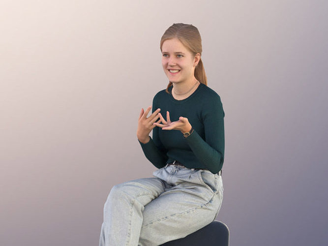 Nele 11316 - Girl Young Sitting Talking Pretty Jeans Pullover  3D model