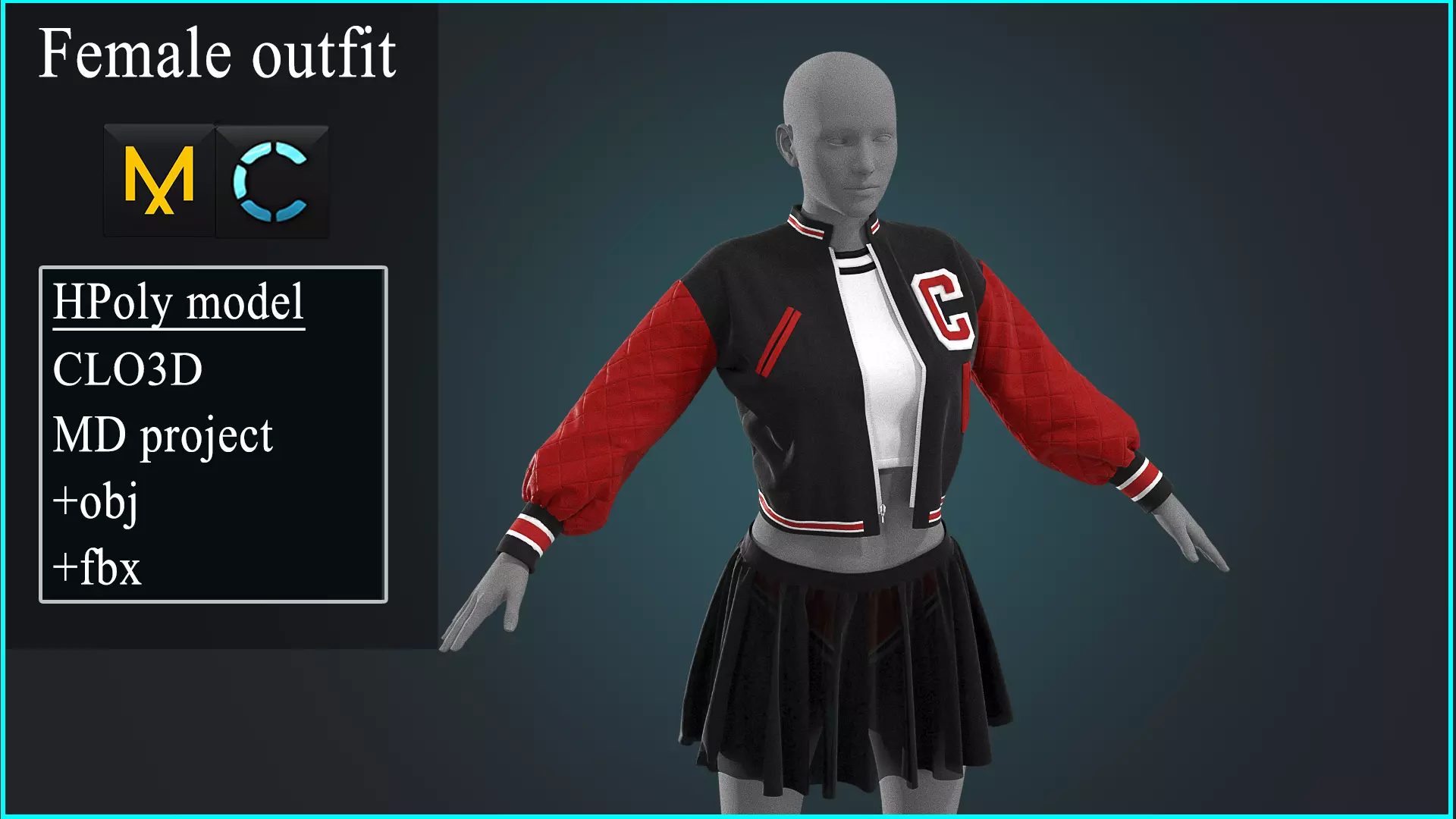 Female outfit Marvelous Designer project 3D model_0