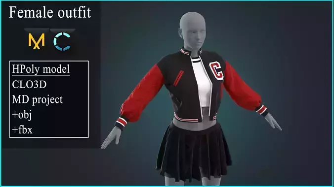 Female outfit Marvelous Designer project 3D model