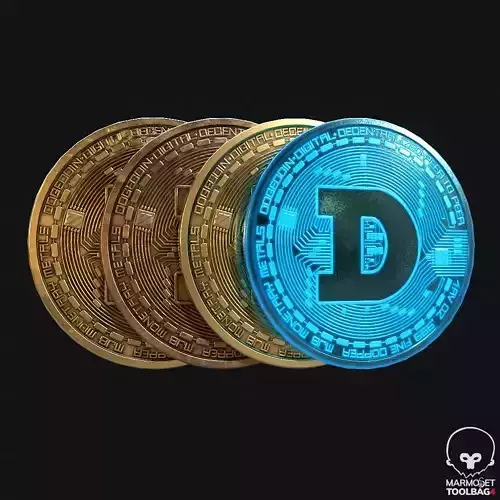 Dogecoin Pbr gold coin with letter d Low-poly 3D model