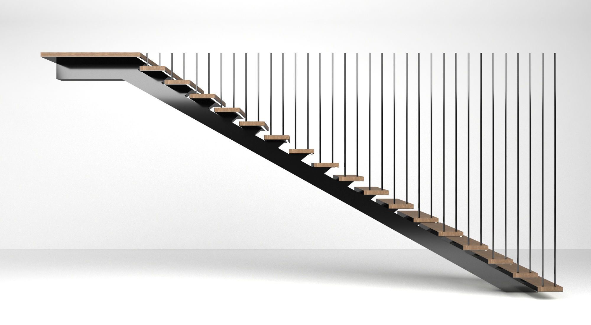 stairs staircase made of wood and metal 3D model_2