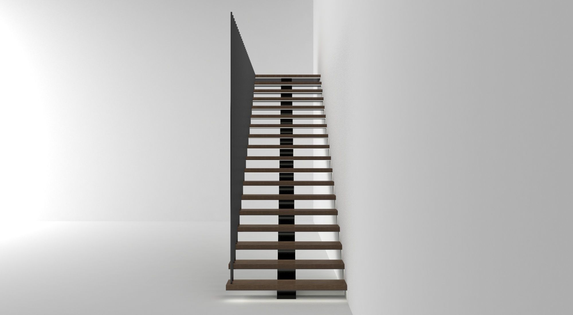 stairs staircase made of wood and metal 3D model_4