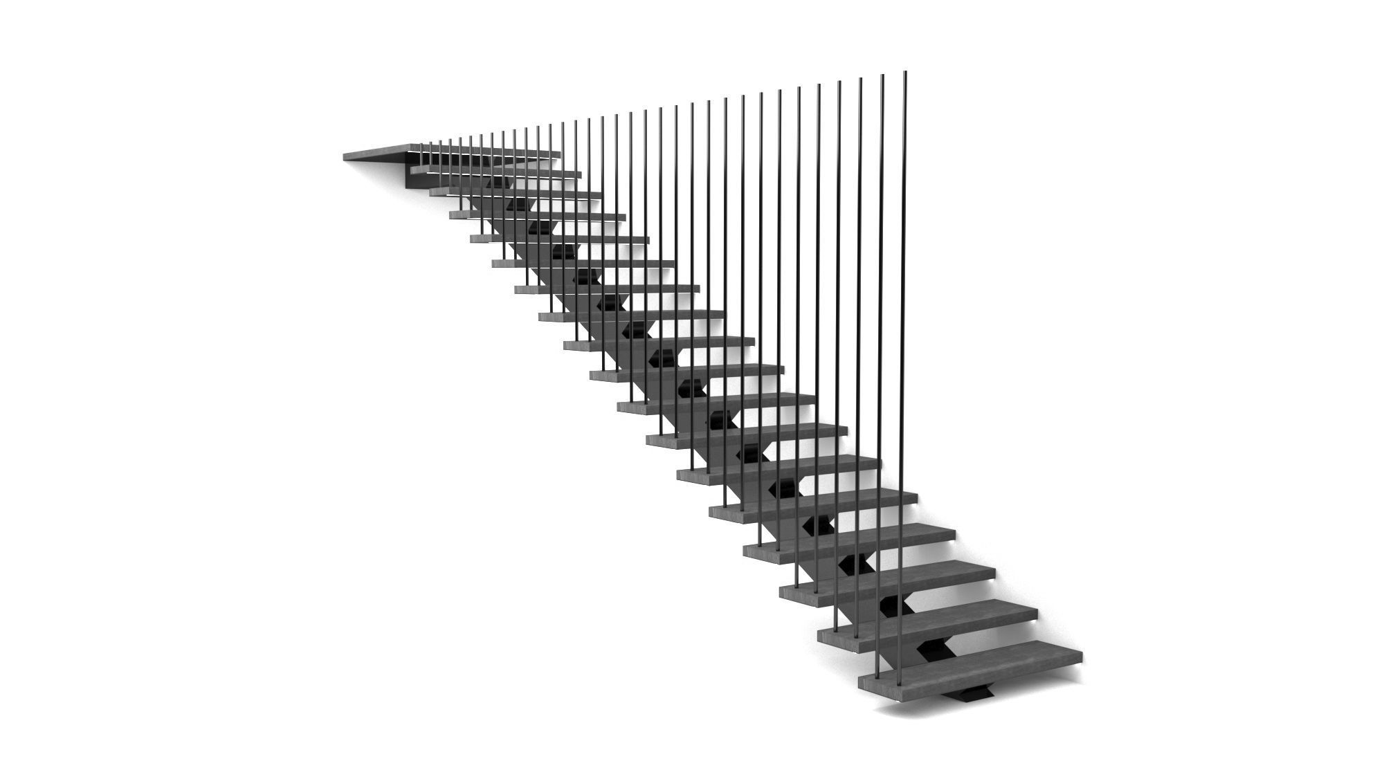 stairs staircase made of wood and metal 3D model_1