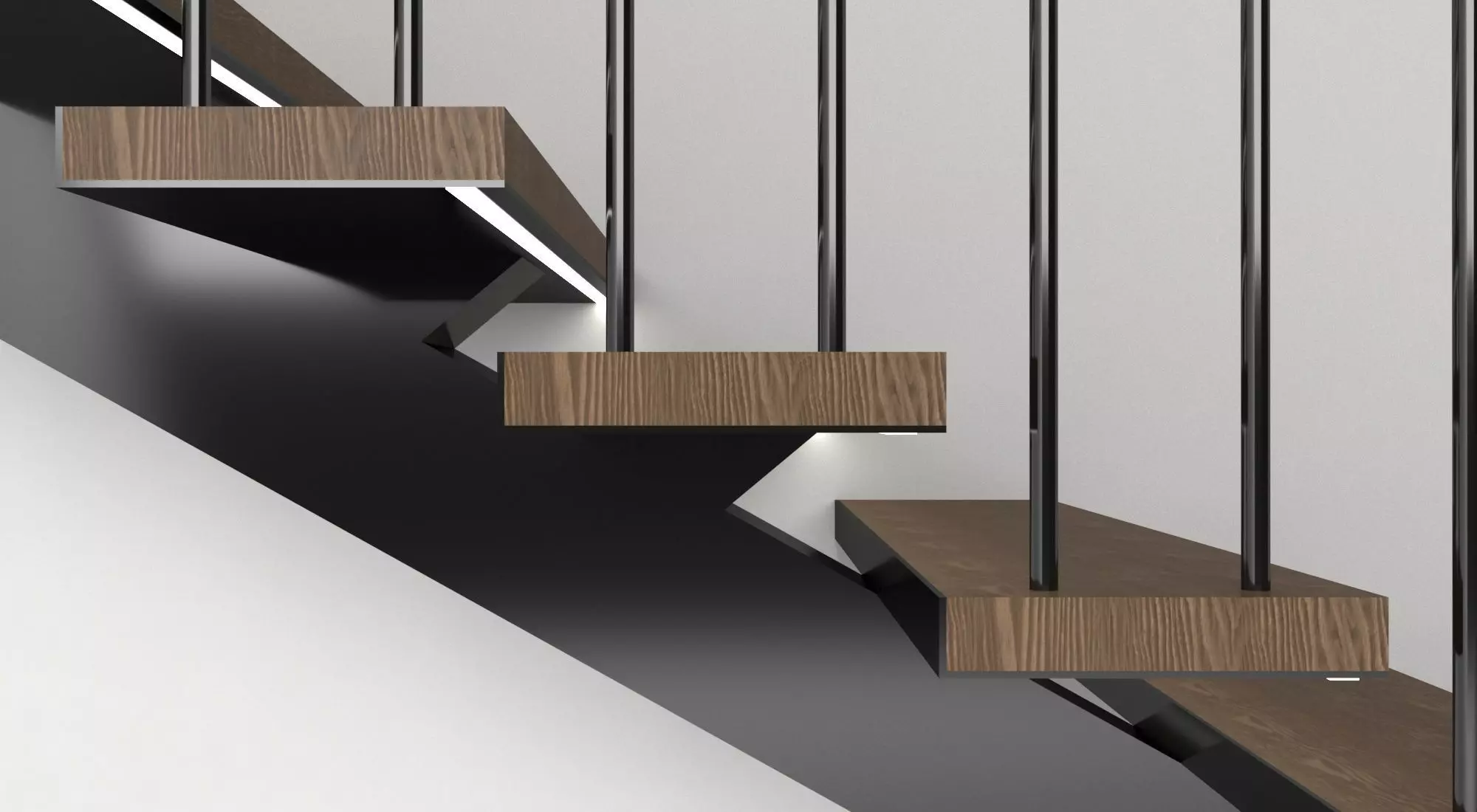 stairs staircase made of wood and metal 3D model_0