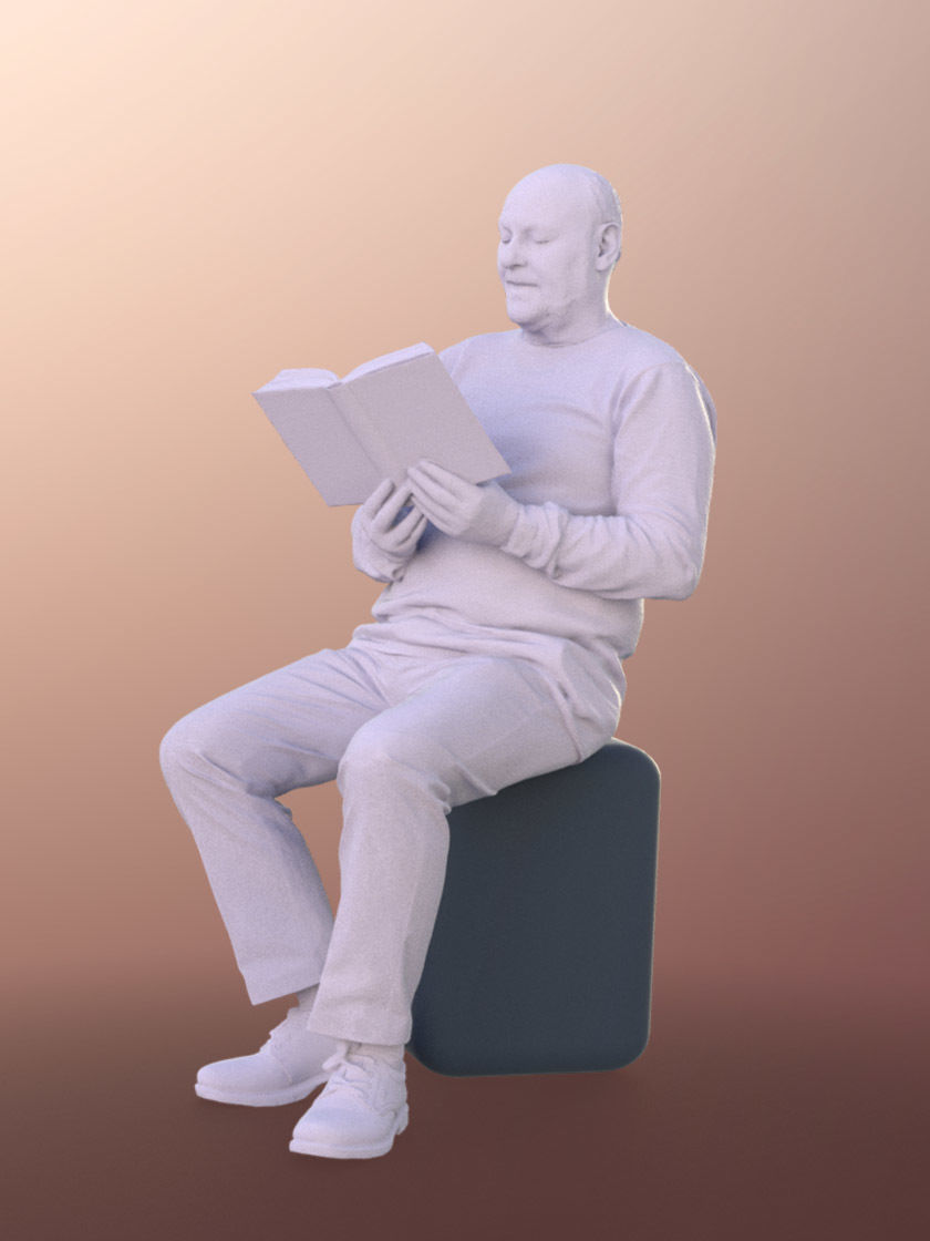 Phil 11249 - Old Man reading book sitting 3D model_4