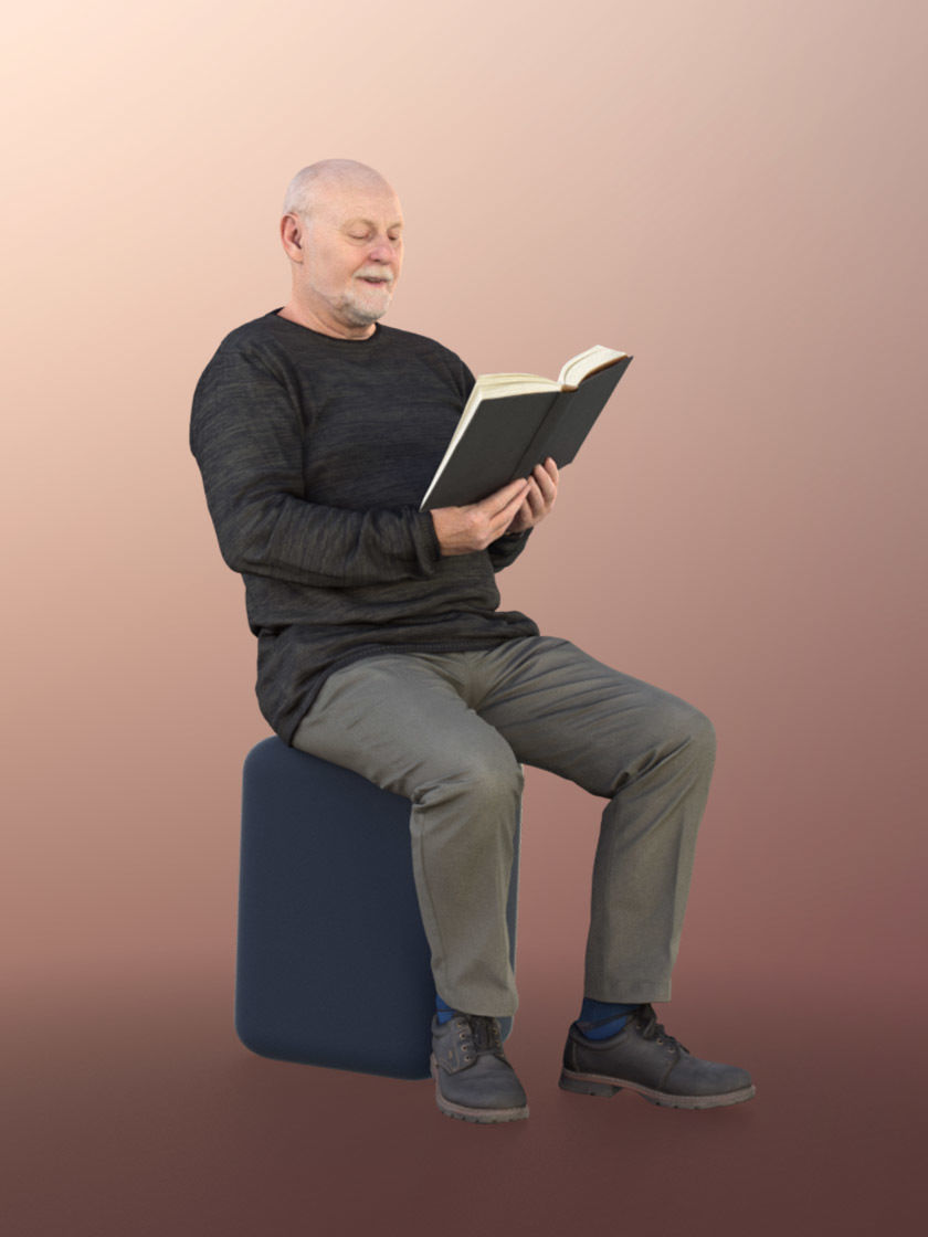 Phil 11249 - Old Man reading book sitting 3D model_3