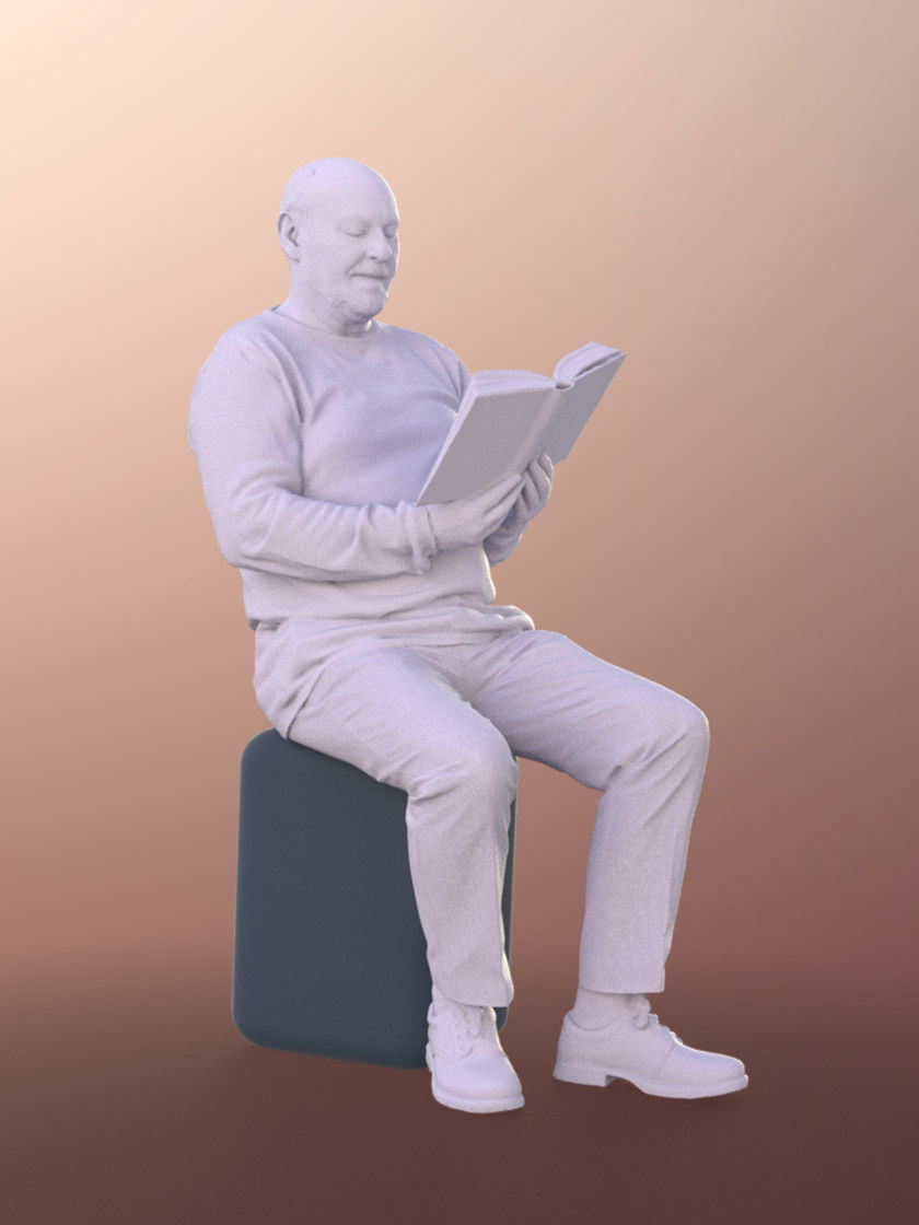 Phil 11249 - Old Man reading book sitting 3D model_5