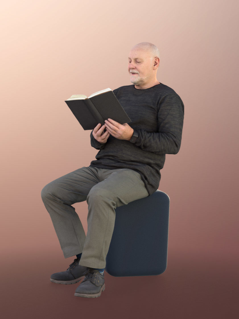 Phil 11249 - Old Man reading book sitting 3D model_2