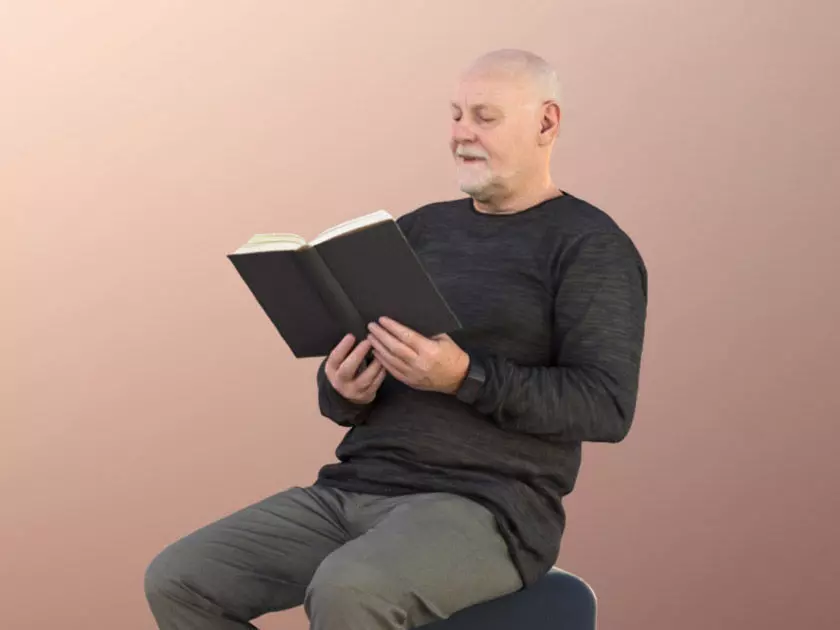Phil 11249 - Old Man reading book sitting 3D model_0