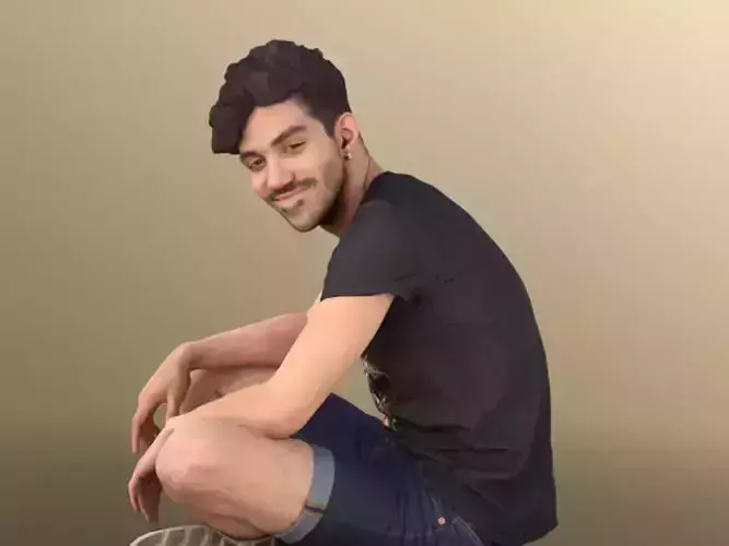 Clark 11297 - Young Man T-shirt Sitting On Ground Casual Waiting