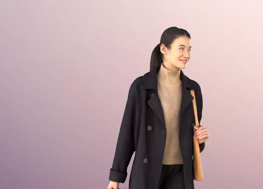 Francine 11305 - Asian Woman Black Coat Trolley Travelling Bag Low-poly 3D model_0