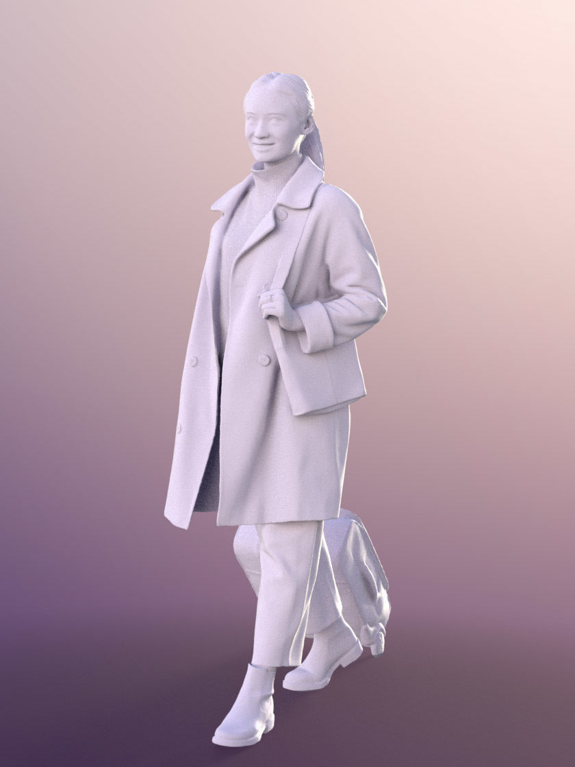 Francine 11305 - Asian Woman Black Coat Trolley Travelling Bag Low-poly 3D model_5