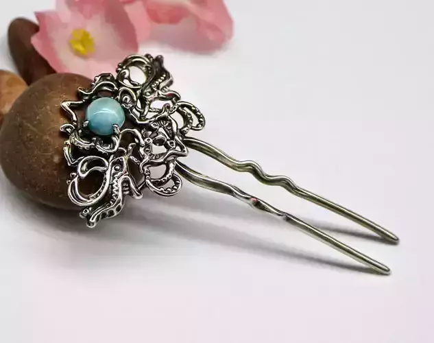 Fantasy hair pin - sculpted 3D jewelry model - stl and obj files