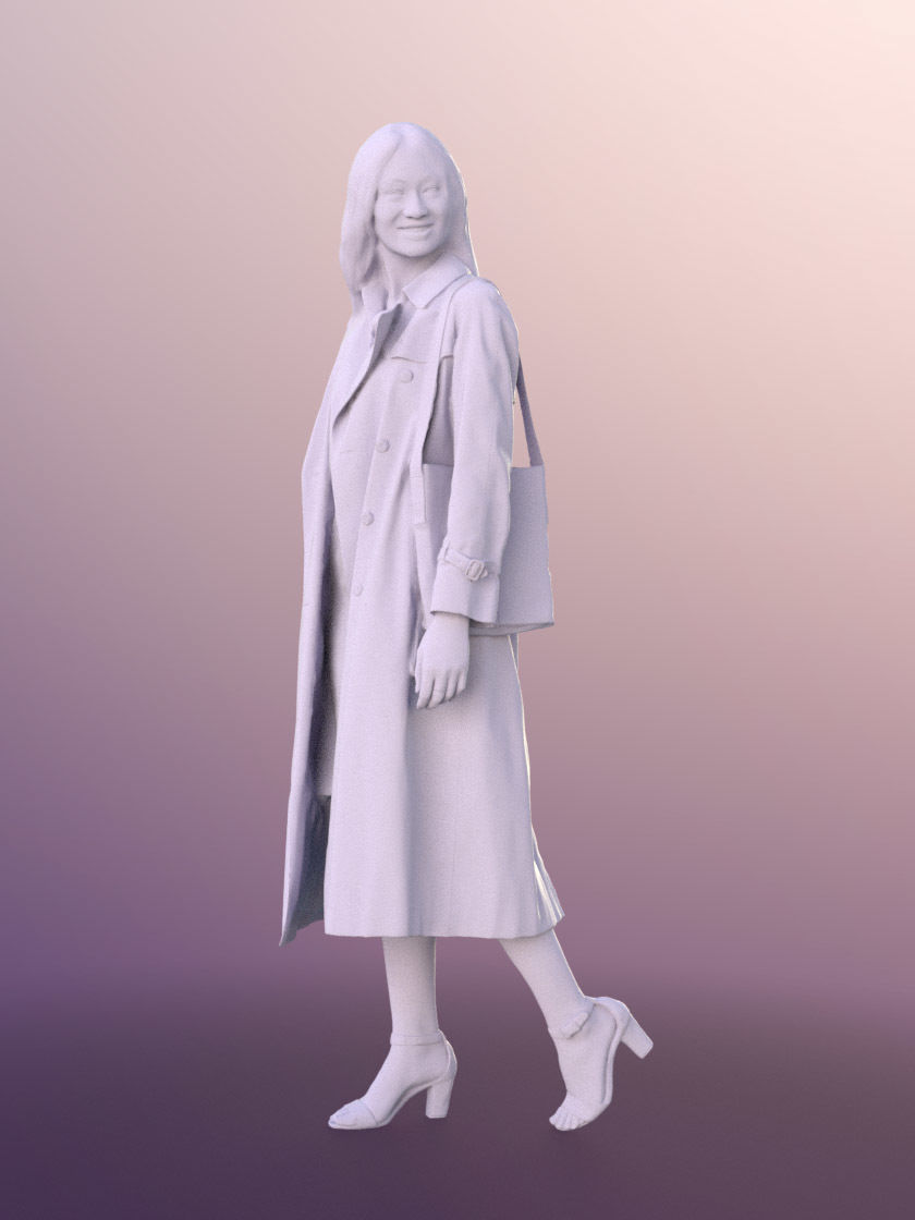 Francine 11306 - Asian Woman Trenchcoat Bag Shopping Low-poly 3D model_4