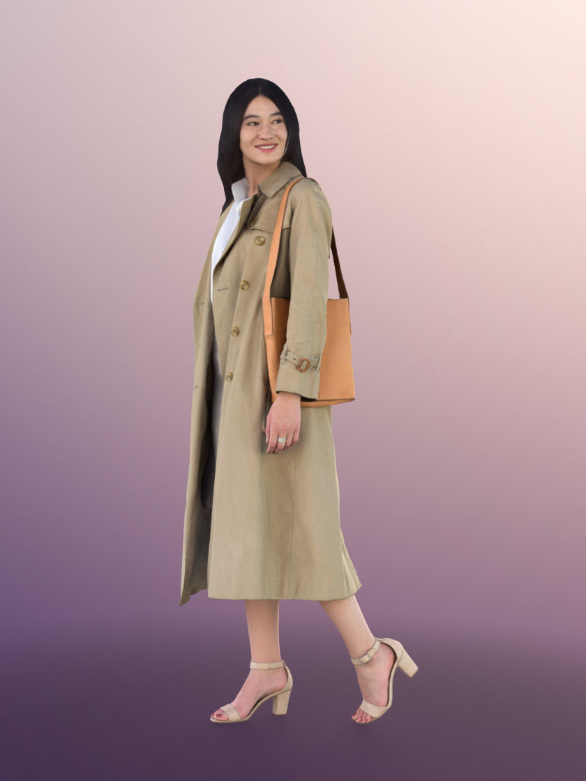 Francine 11306 - Asian Woman Trenchcoat Bag Shopping Low-poly 3D model_2