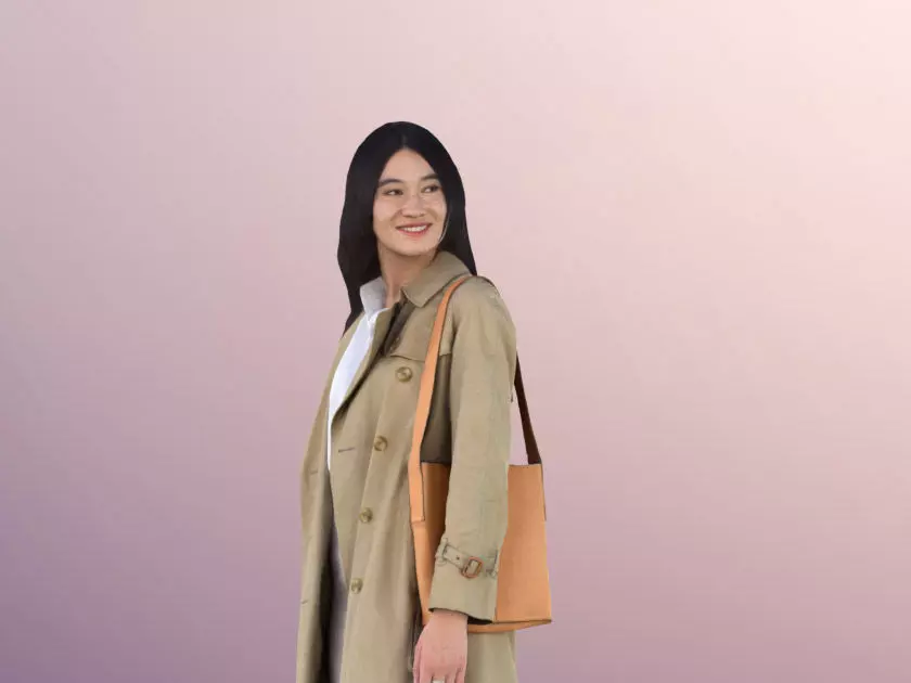 Francine 11306 - Asian Woman Trenchcoat Bag Shopping Low-poly 3D model_0