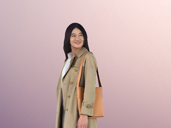 Francine 11306 - Asian Woman Trenchcoat Bag Shopping  Low-poly 3D model