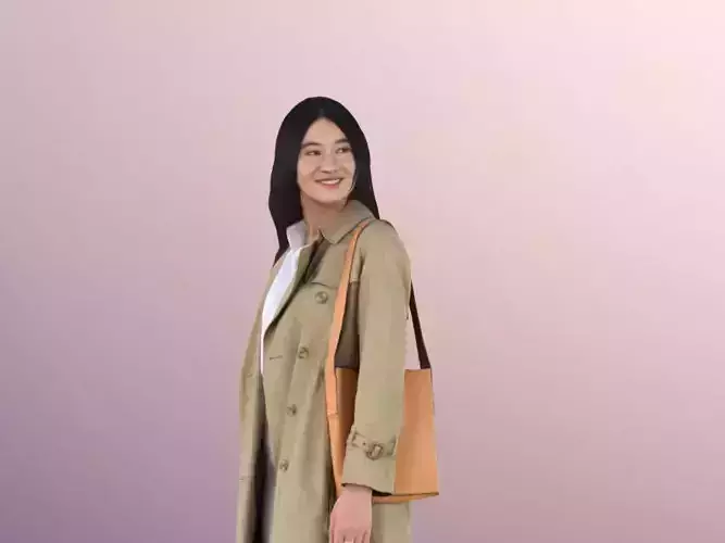 Francine 11306 - Asian Woman Trenchcoat Bag Shopping  Low-poly 3D model