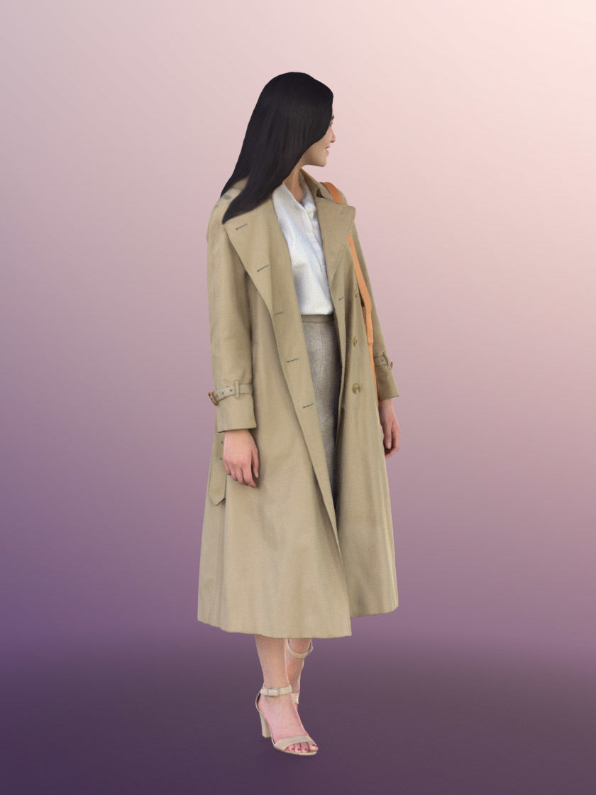 Francine 11306 - Asian Woman Trenchcoat Bag Shopping Low-poly 3D model_3