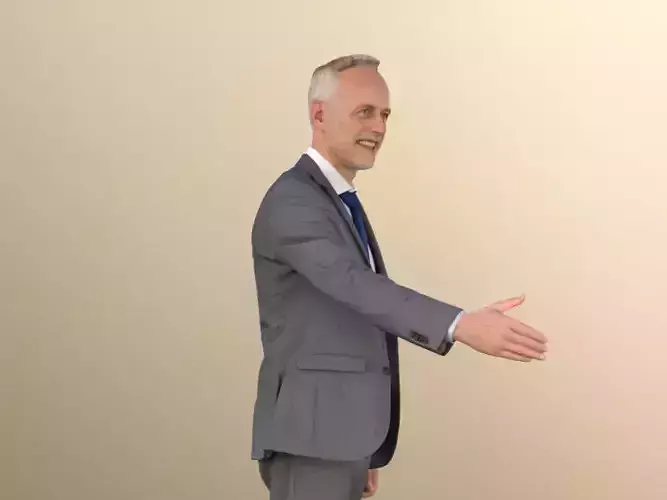 Jason 11320 - Elderly business man grey suit handshake  Low-poly 3D model