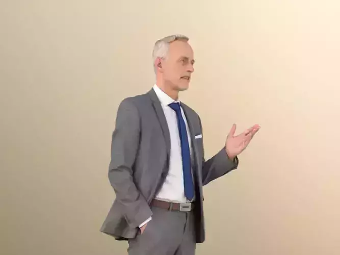 Jason 11321 - Elderly Business man explaining grey suit 