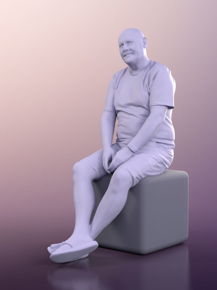 Phil 11324 - Old Man casual sitting beard bald 3D model_5