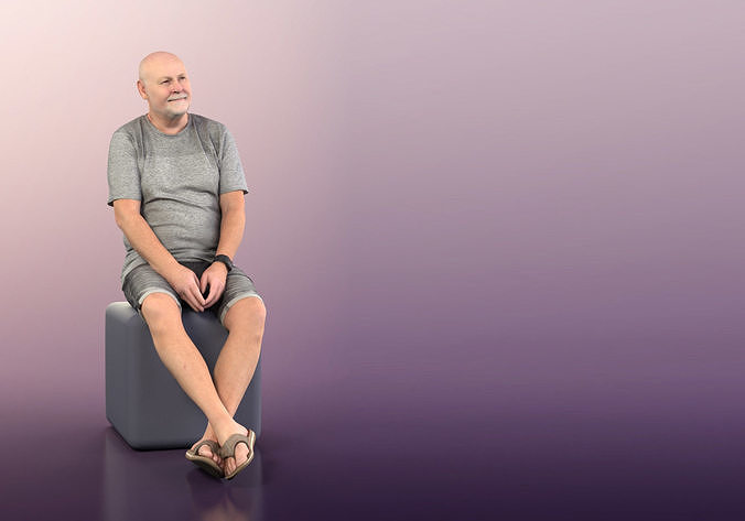 Phil 11324 - Old Man casual sitting beard bald 3D model
