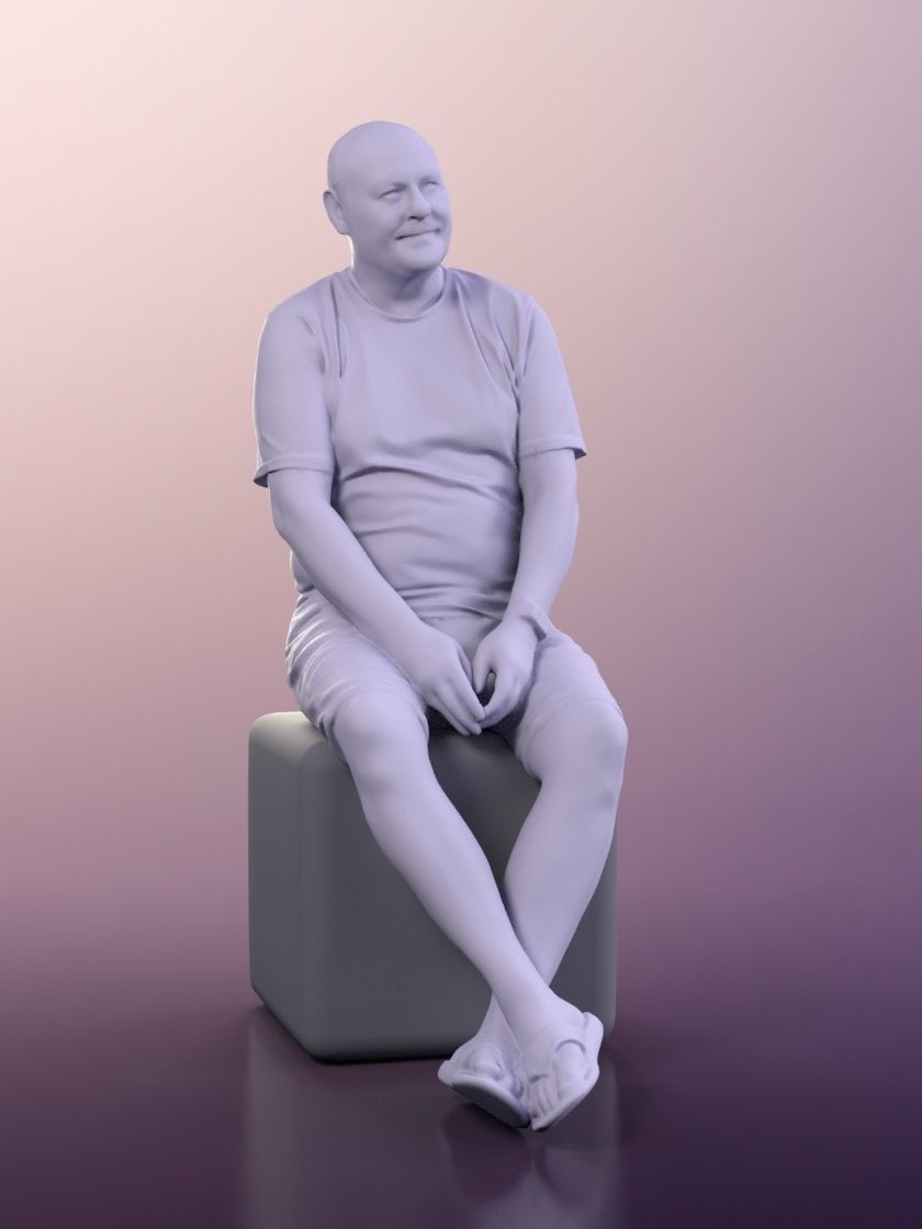 Phil 11324 - Old Man casual sitting beard bald 3D model_3
