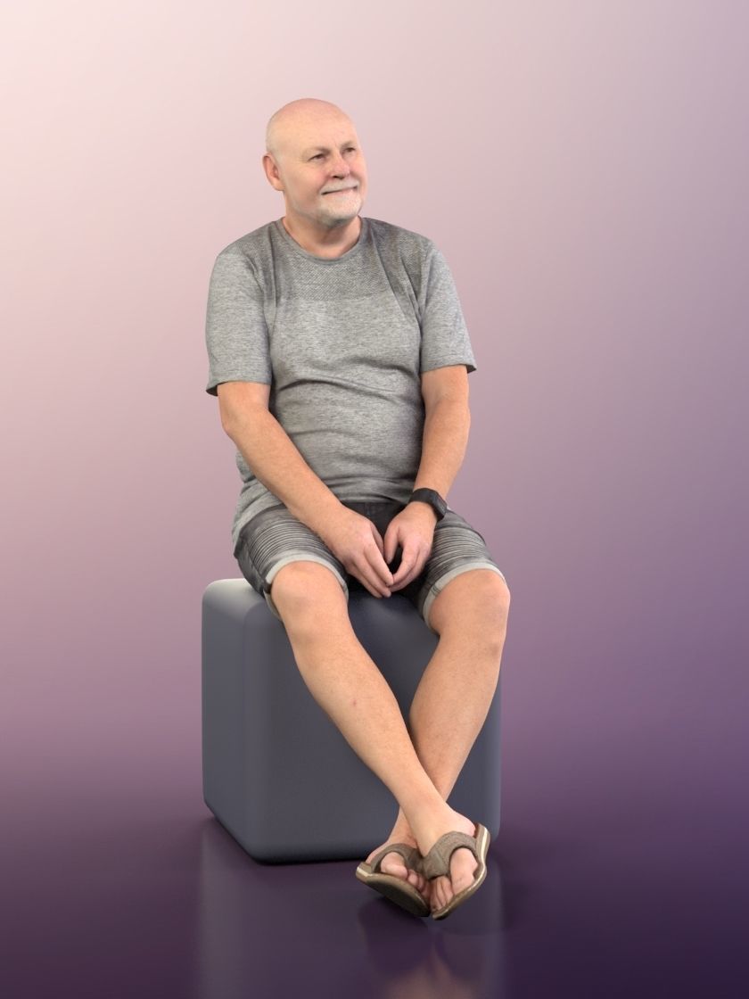 Phil 11324 - Old Man casual sitting beard bald 3D model_2