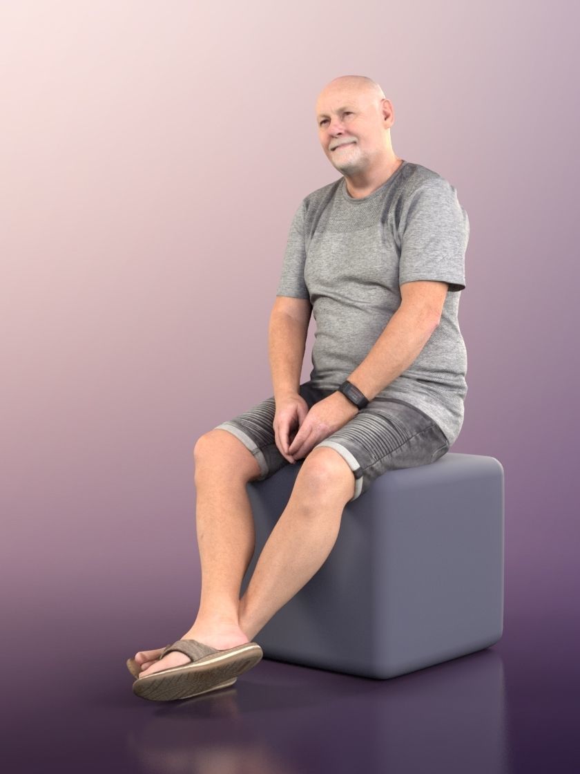 Phil 11324 - Old Man casual sitting beard bald 3D model_4