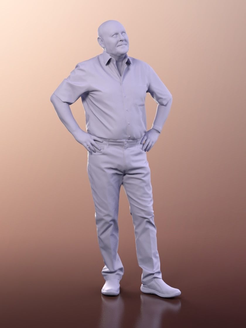 Phil 11327 - Old man standing hands on waist shirt trousers  3D model_4