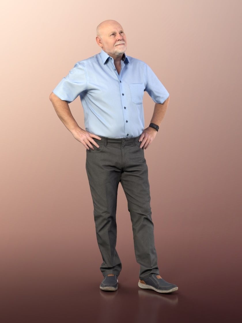 Phil 11327 - Old man standing hands on waist shirt trousers  3D model_2