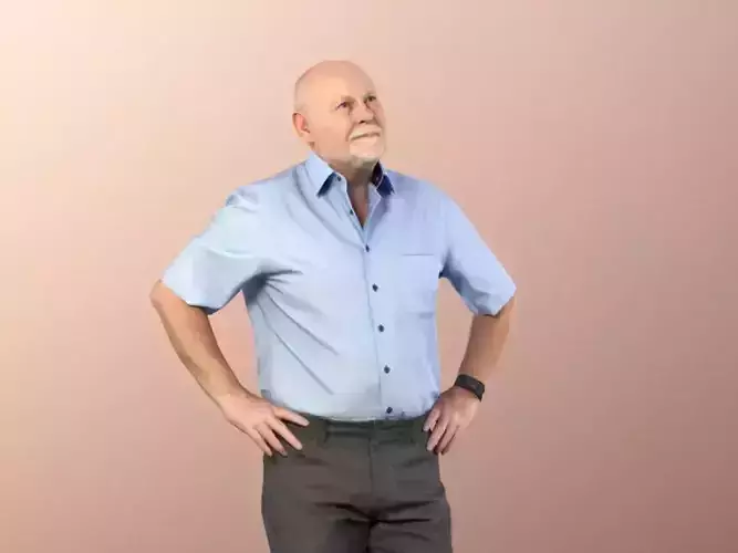 Phil 11327 - Old man standing hands on waist shirt trousers 