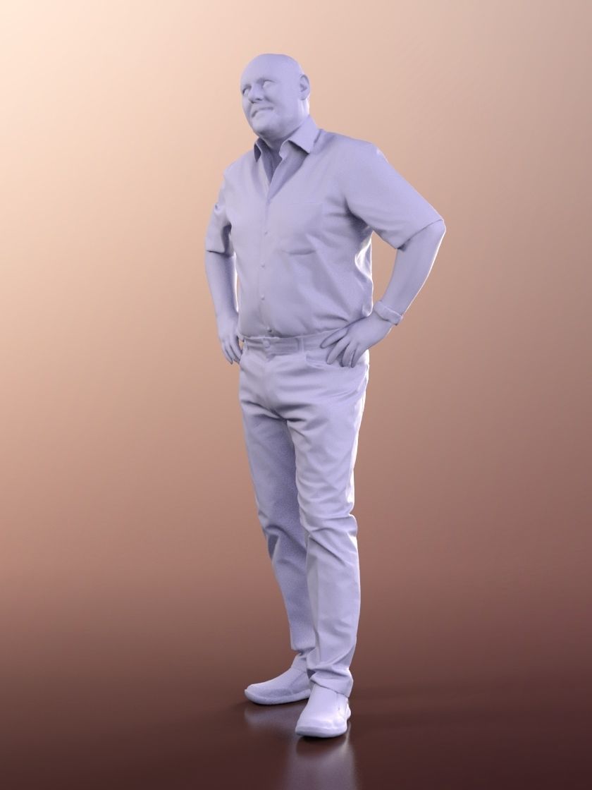 Phil 11327 - Old man standing hands on waist shirt trousers  3D model_5