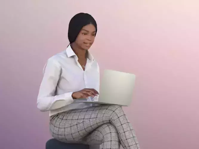 Micaela 11409 - Sitting Black Girl Woman With Laptop Netbook 