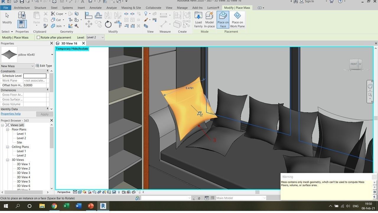 pillow four gold 3D model_2