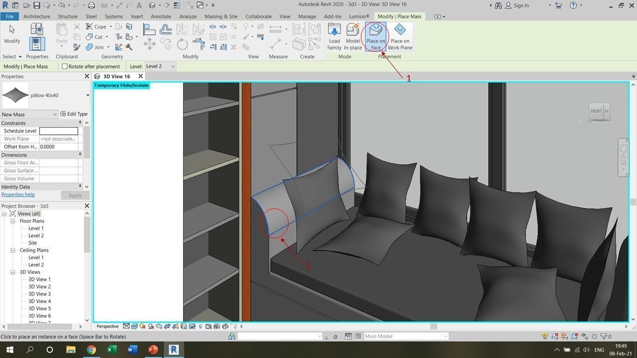 pillow four gold 3D model_1