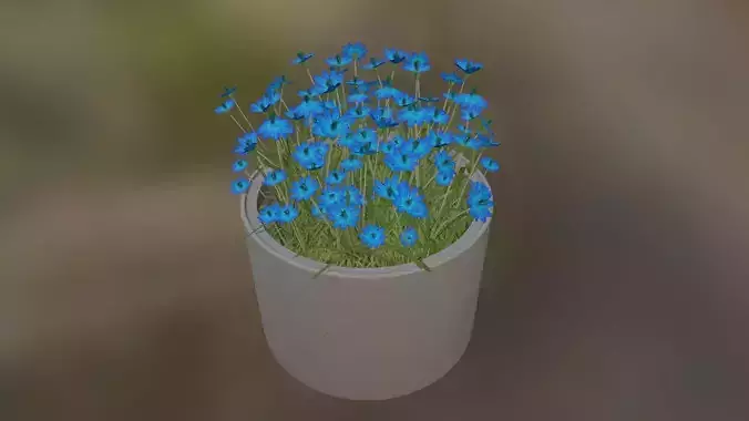Concrete Pot 1000mm with Blue Flowers Version 1 Low-poly 3D model