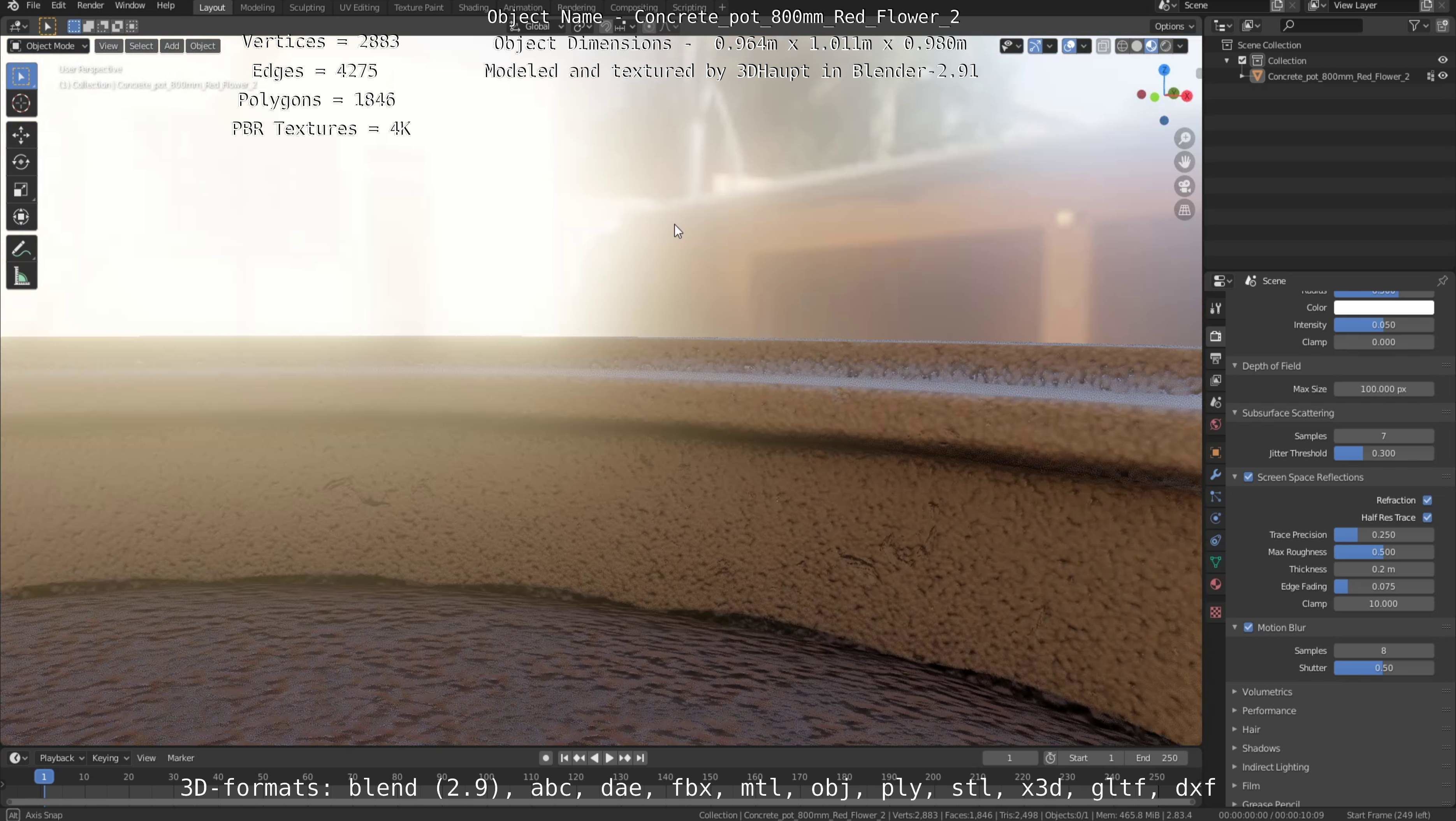 Concrete Pot 800mm with Red Flowers Version 2 Low-poly 3D model_29