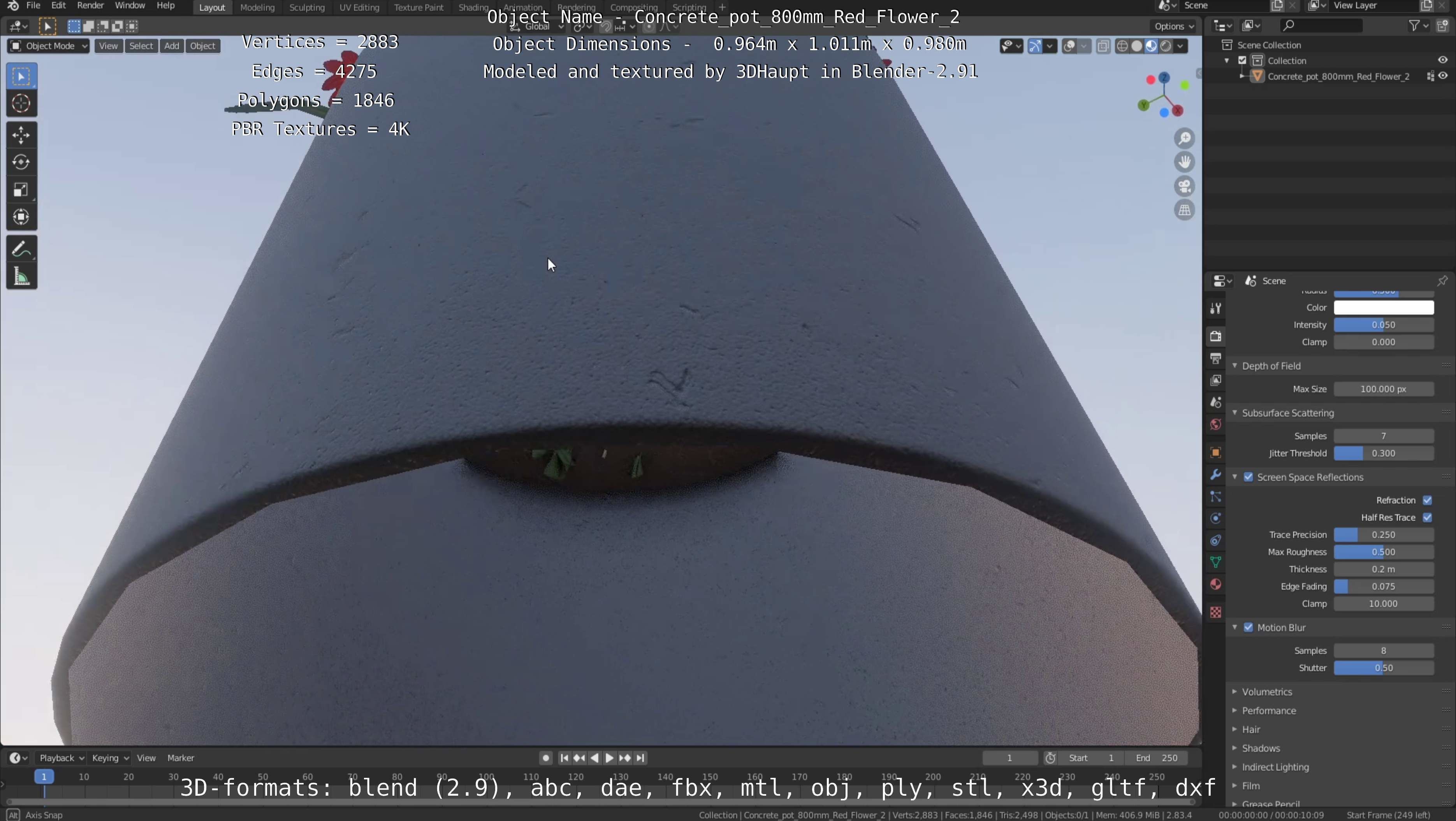 Concrete Pot 800mm with Red Flowers Version 2 Low-poly 3D model_53