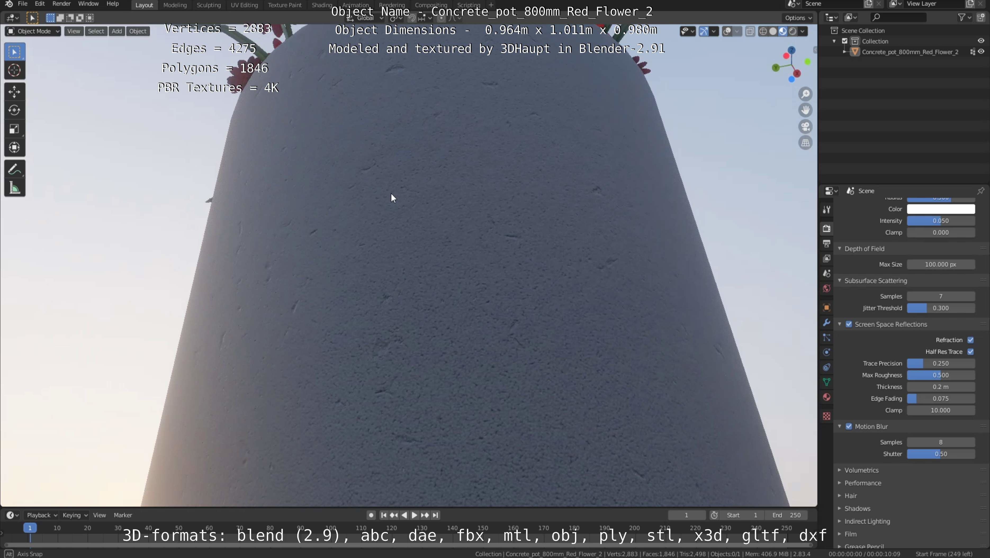 Concrete Pot 800mm with Red Flowers Version 2 Low-poly 3D model_93