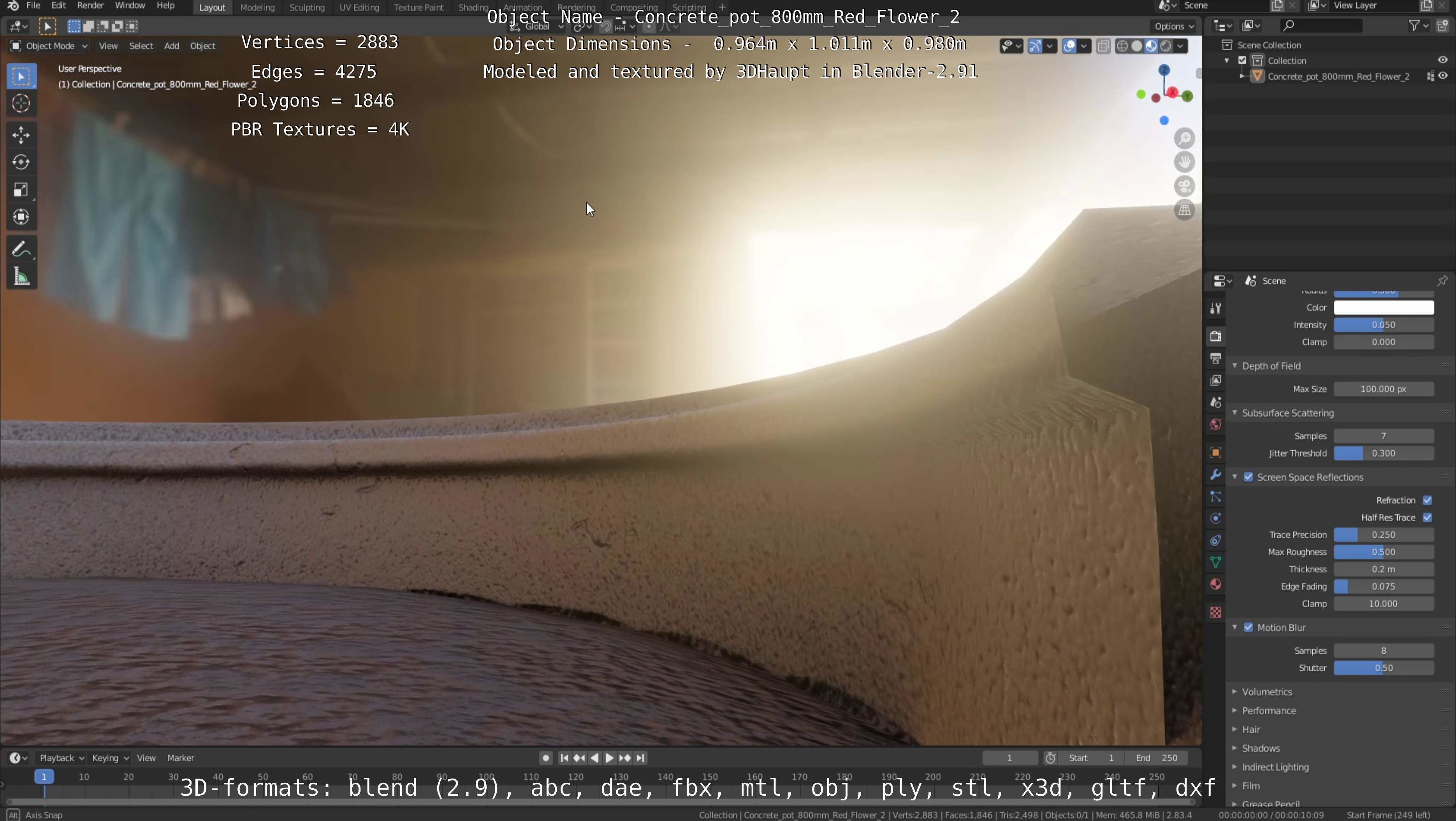 Concrete Pot 800mm with Red Flowers Version 2 Low-poly 3D model_57