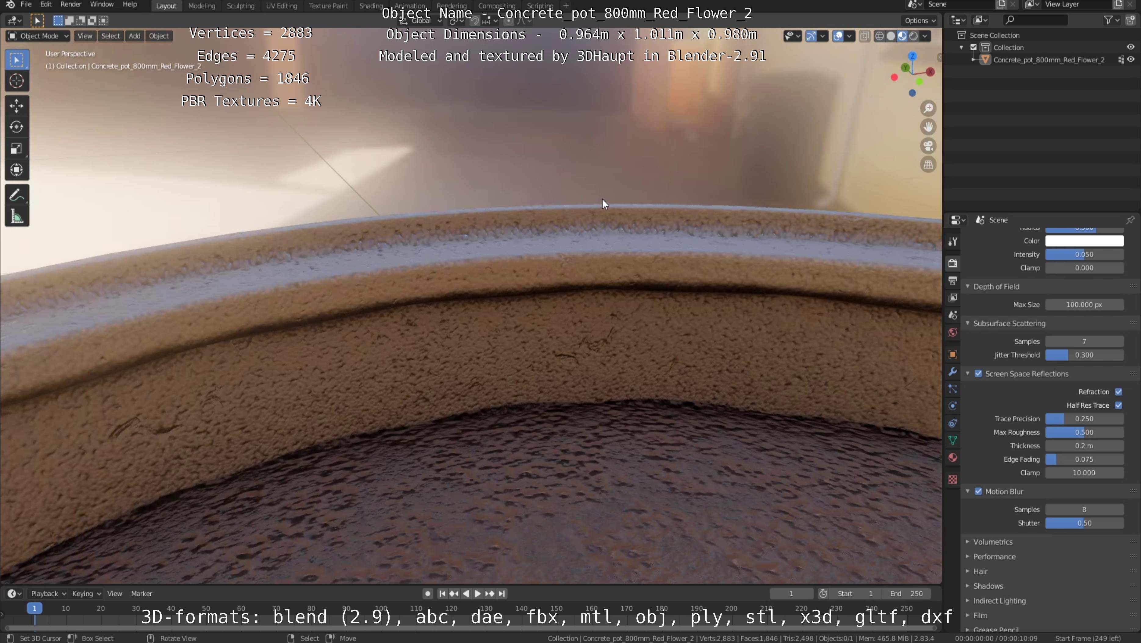 Concrete Pot 800mm with Red Flowers Version 2 Low-poly 3D model_55