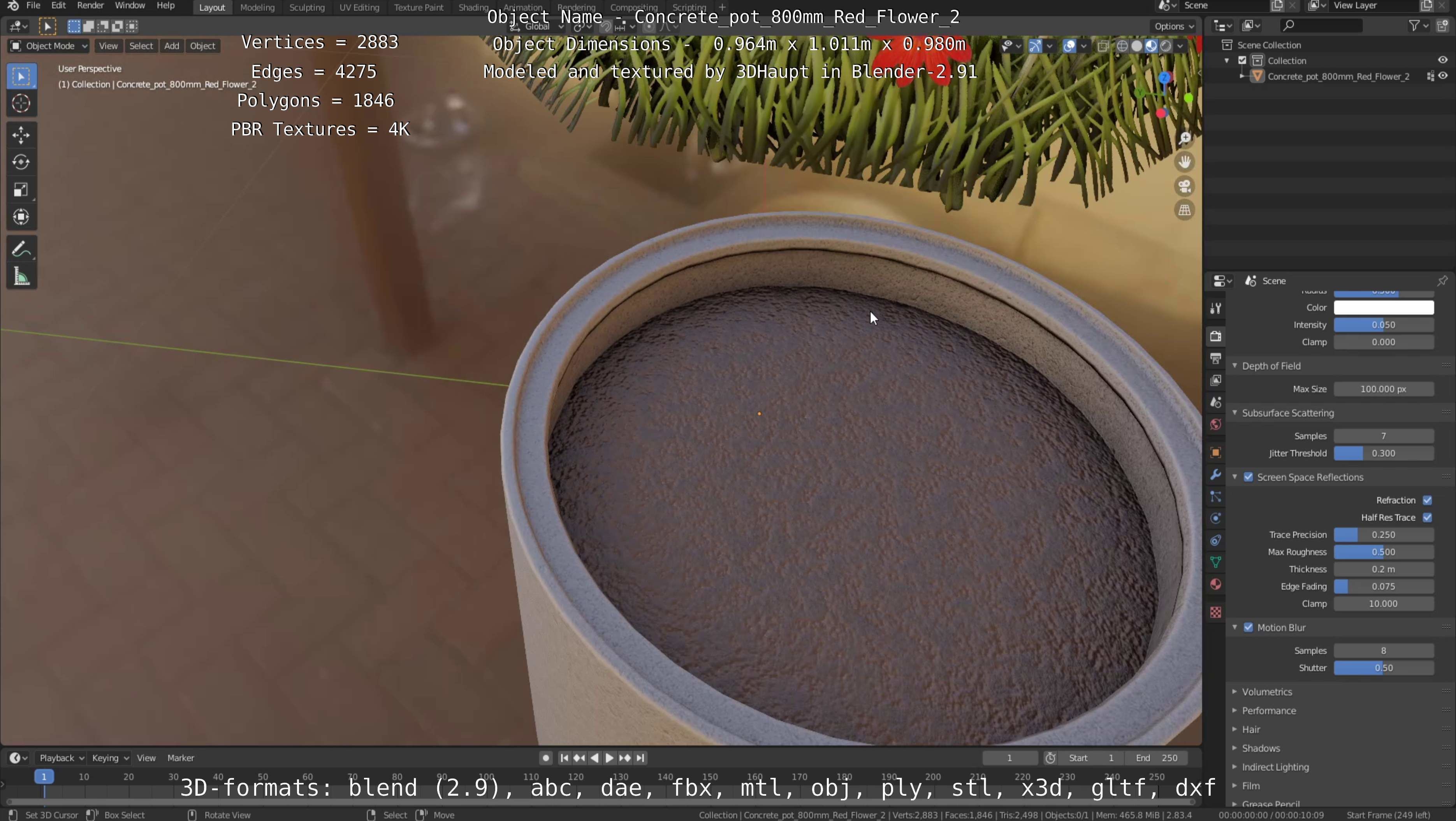 Concrete Pot 800mm with Red Flowers Version 2 Low-poly 3D model_58