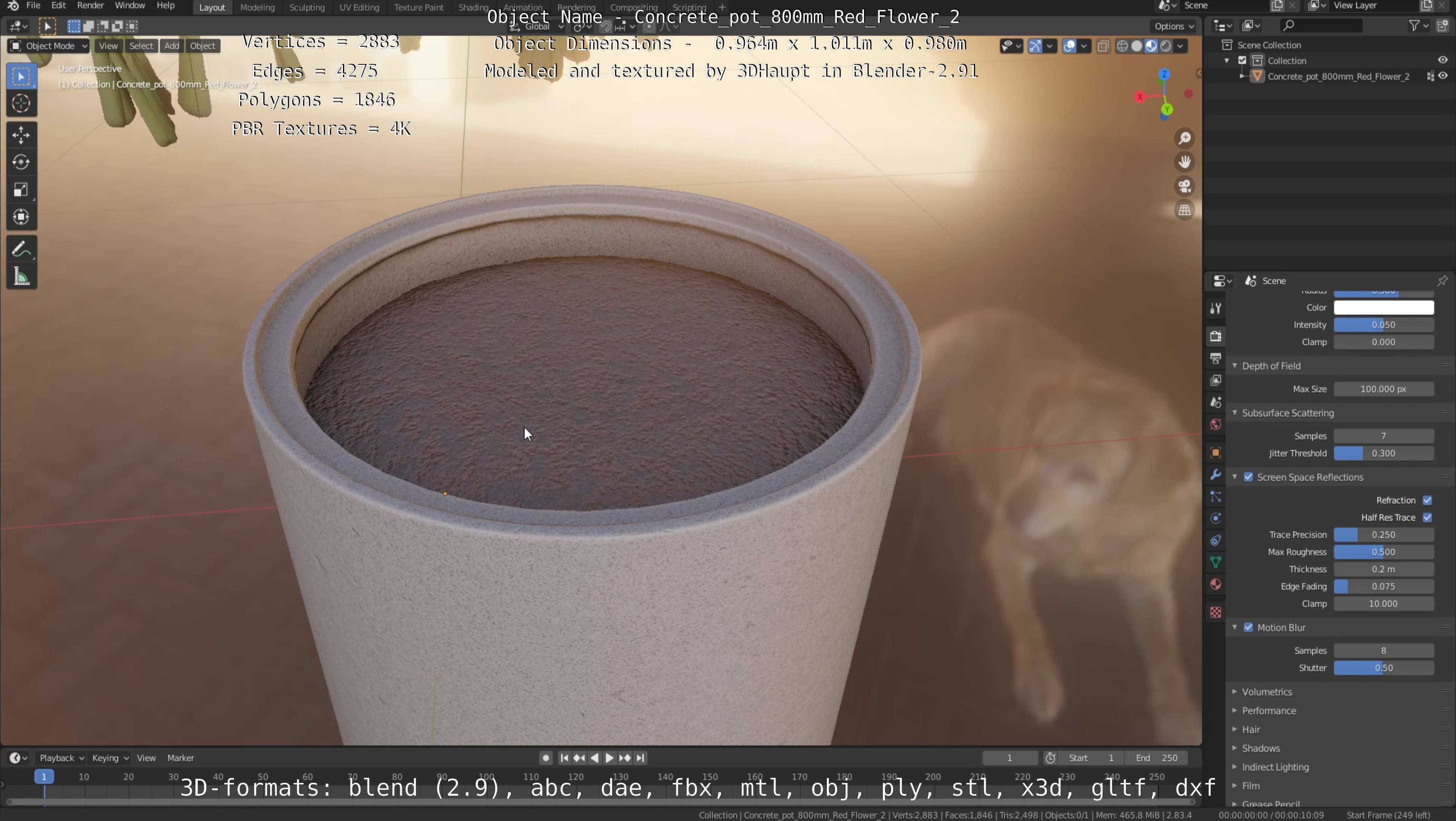 Concrete Pot 800mm with Red Flowers Version 2 Low-poly 3D model_26