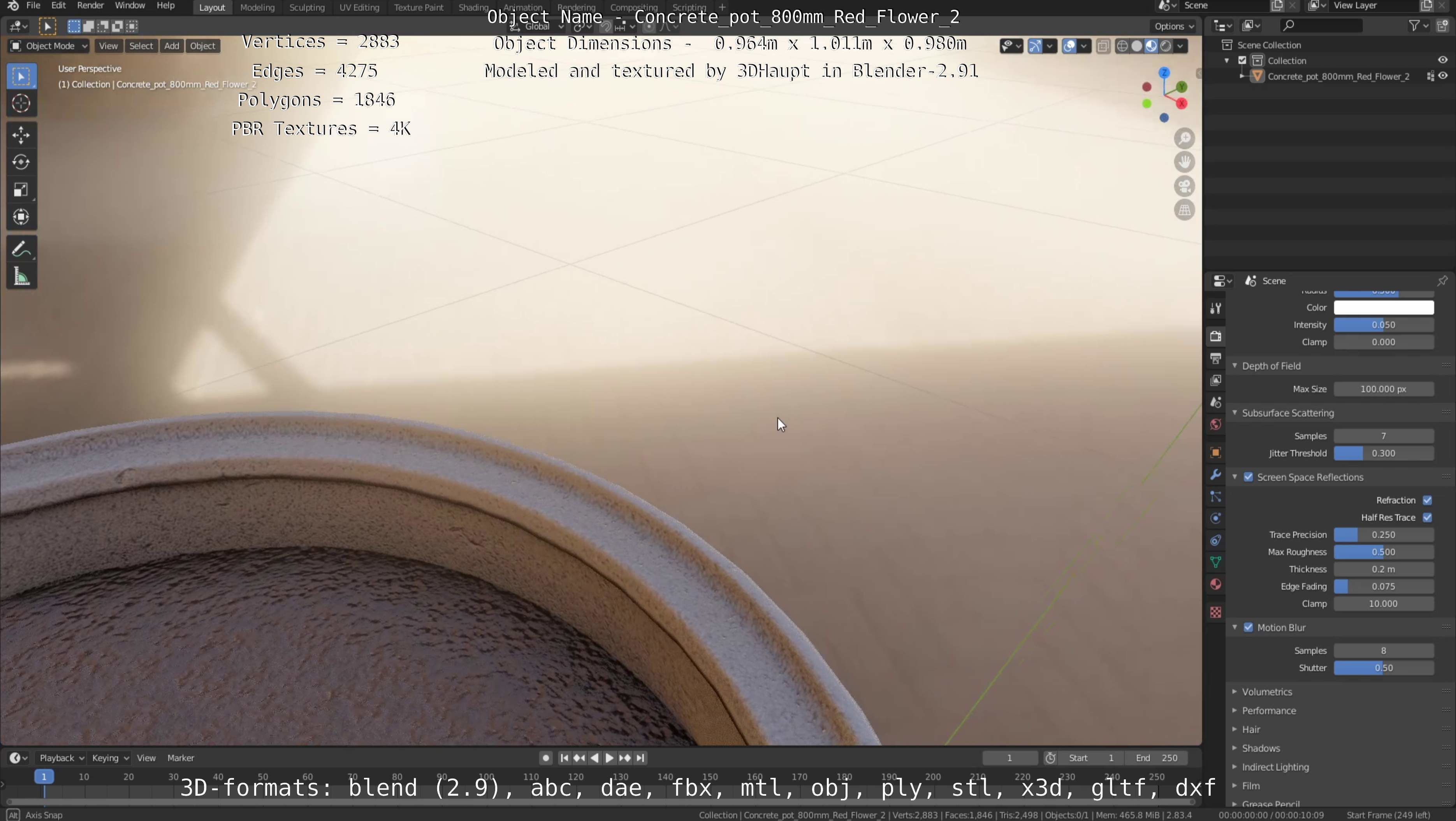 Concrete Pot 800mm with Red Flowers Version 2 Low-poly 3D model_118