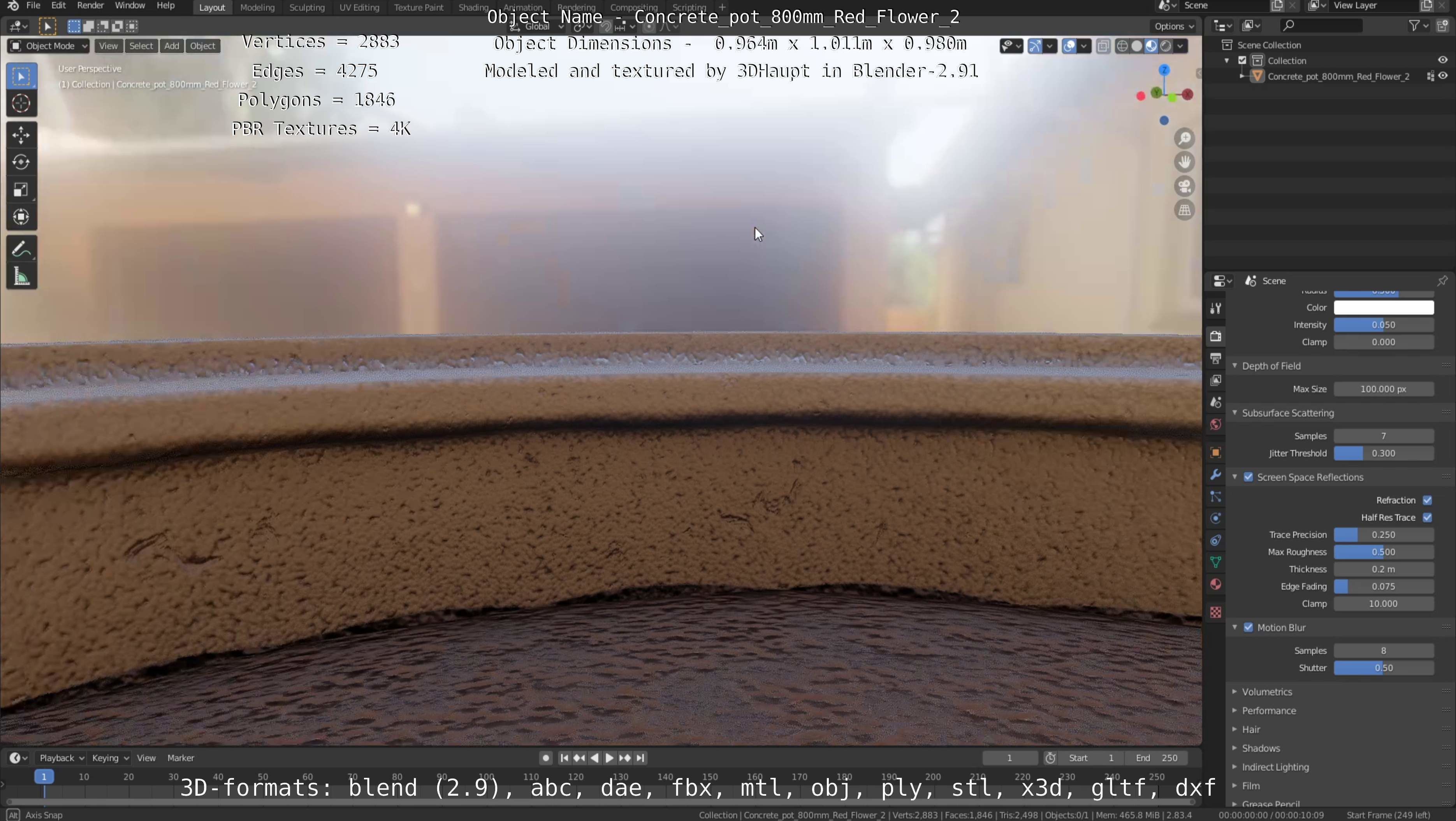 Concrete Pot 800mm with Red Flowers Version 2 Low-poly 3D model_30